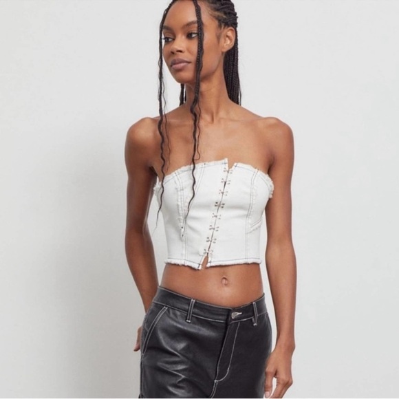 Urban Outfitters | Bustier Corset Jean White Crop Top Large - Picture 3 of 7